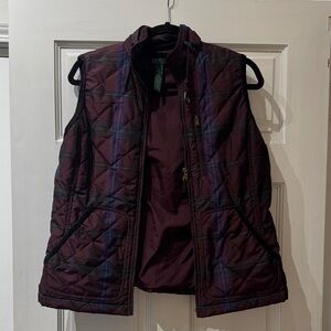 Ralph Lauren Women's Plaid Quilted Vest - Burgundy and Blue